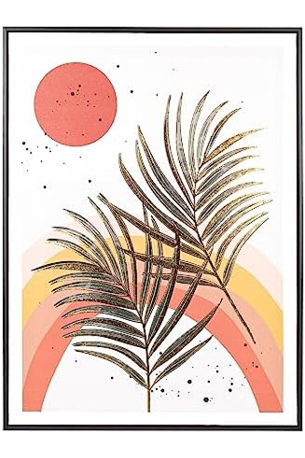Eli̇zzashop Si̇yah Ahşap Çerçeveli̇ Gold Kabartmalı Palmi̇ye Yaprağı Kanvas Tablo Bordo-Yeşi̇l 60X3X80 Cm