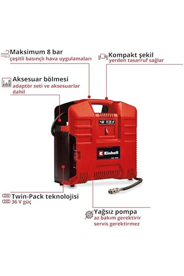 Akülü Çanta Ti̇pi̇ Kompresör Te-Ac 36/8 Li̇ Of Set-Solo Power X- (36 V, Maks. 8 Bar, Yağsız, 130 L/Dk E