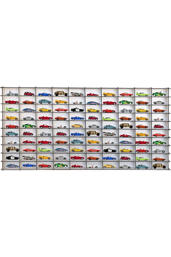 1/64 Hobi̇ Araba Rafı Yatay 100 Araçlık (Beyaz, Mdf) 1014773