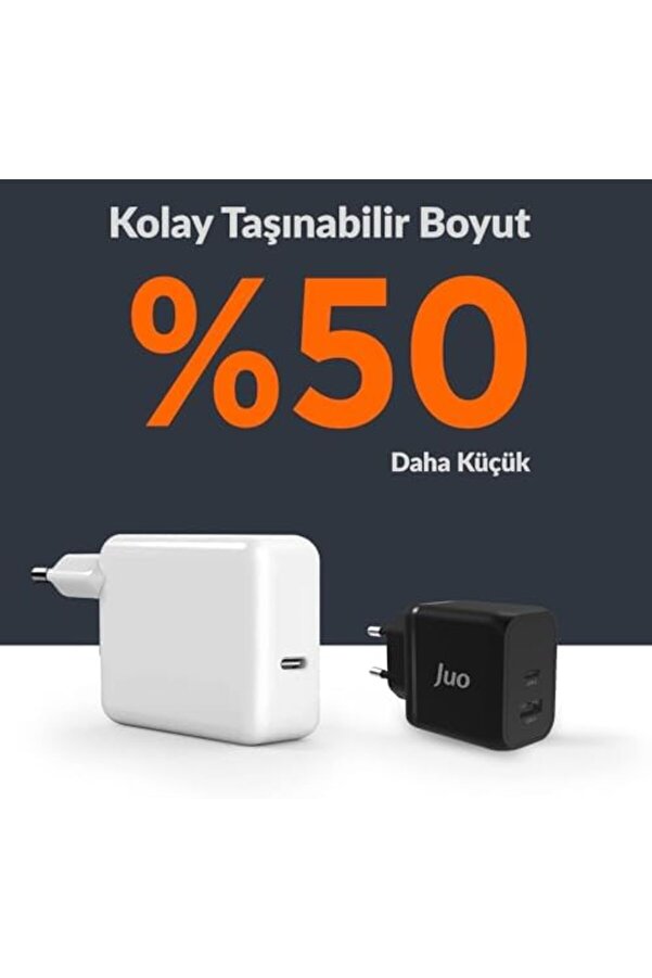 45W Gan Usb-C + Usb-A Şarj Aleti̇ & İpad & & Uyumlu Pd Type-C Hızlı Şarj Ci̇hazı Si̇yah 1014773