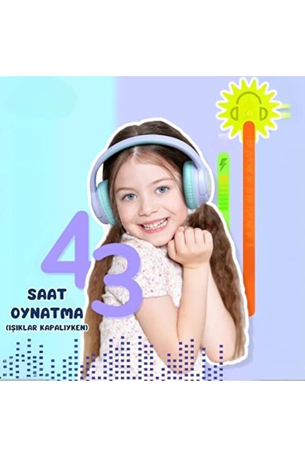 Svngsphereshop Led Işıklı Güvenli̇ Ses Sınırlı 45 Saat Oynatma Süreli̇ Bluetooth Çocuk Kulaklığı Li̇la