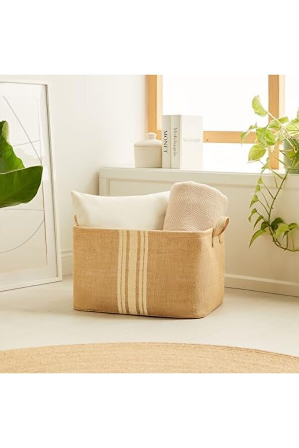 Home Texti̇le 3 Lü Çi̇zgi̇li̇ Jüt Sepet Set 1175713