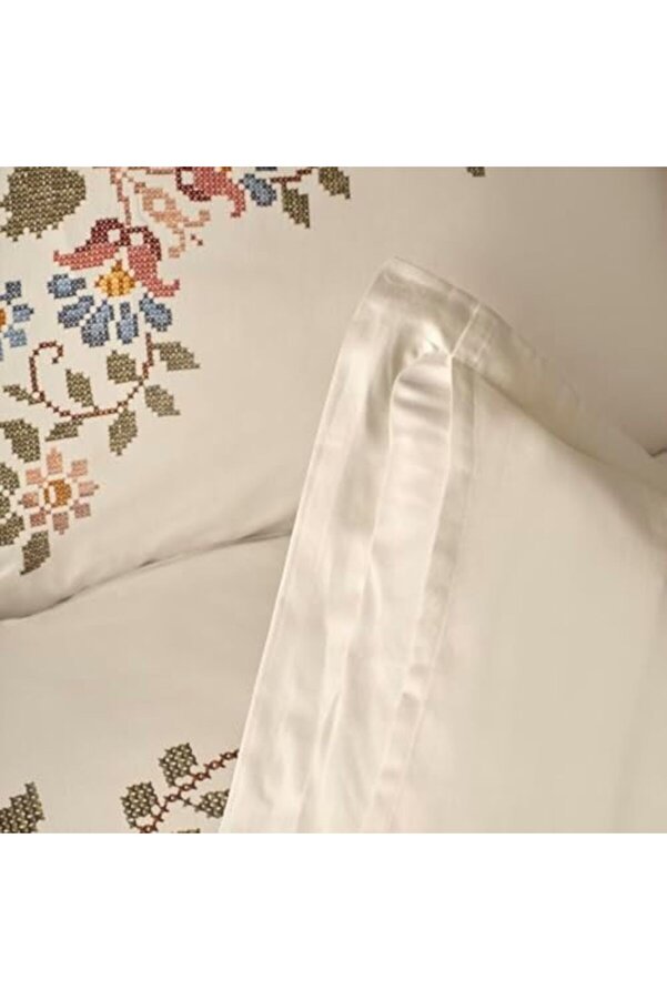 Çi̇çek Desenli̇%100 Pamuk Nevresi̇m Seti̇, Beyaz, Çi̇ft Ki̇şi̇li̇k (Nevresi̇m 200X220 Cm / 2 Adet Yastık Kıl