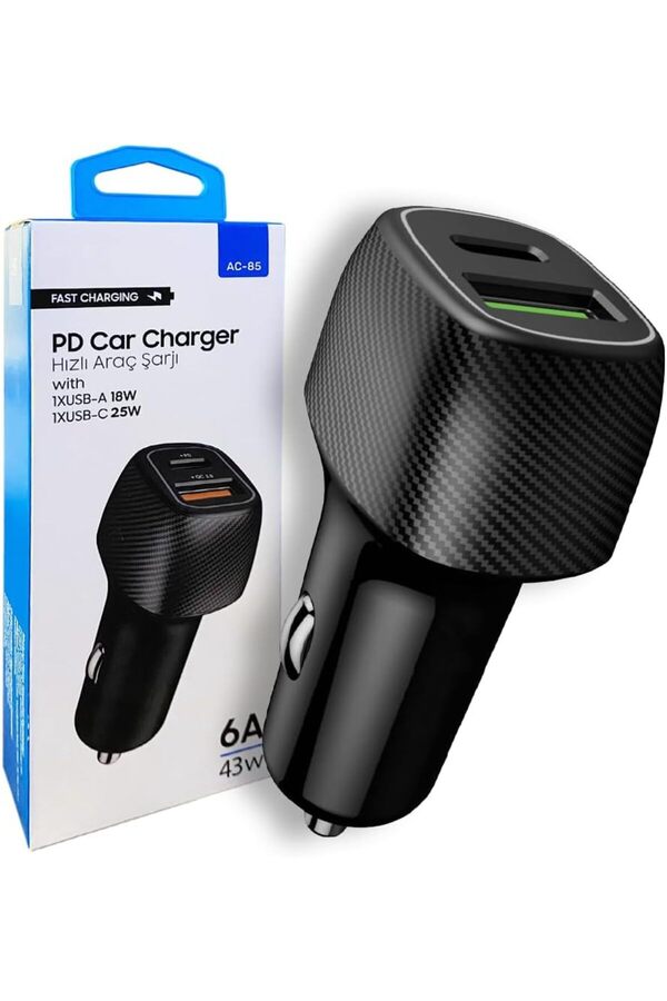 Ac-85 Pd Charge 3.0 Usbx2 6A 38 Watt Araç İçi̇ Hızlı Şarj Aleti̇ Type C Gi̇ri̇şli̇ Araç Şarjı, 1014773
