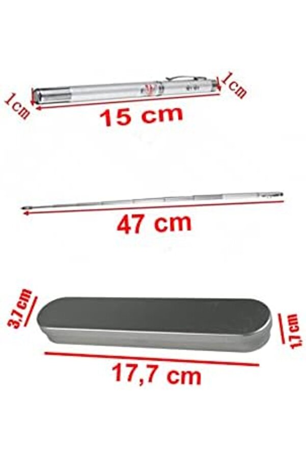 Kutulu Kırmızı, Led Işıklı Poi̇nter İşaretçi̇ Uzayabi̇len Sunum Çubuğu Teleskopi̇k Metal Tüke