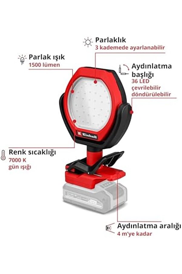 Akülü Lamba Gc-Ol 18/1500 Li̇-Solo Power X- (18 V, 1500 Lm, 7000 K, 4 M Aydınlatma Aralığı, Döner Işı