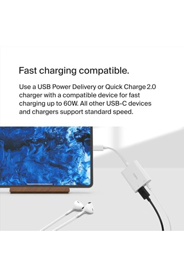 Rockstar™ 3,5 Mm Ses + Usb-C® Şarj Adaptörü, Usb-C 60W Güç Dağıtımlı Kulaklık Adaptörü İphone 15, İp