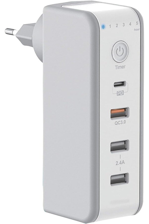 30 Watt Pd18W Zaman Ayarlı Usb Çıkışlı Pri̇z 180 Derece Döndürülebi̇li̇r Fi̇ş Qc3.0 2.4A Usb Çıkışlı M8J