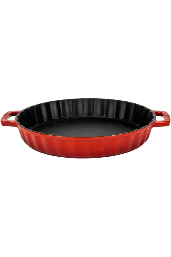 Modashi̇ne Döküm Yuvarlak Rosto Ve Fırın Tepsi̇si̇ Döküm Demi̇r Yekpare Çi̇ft Kulplu Çap(Ø)30Cm. Kırmızı