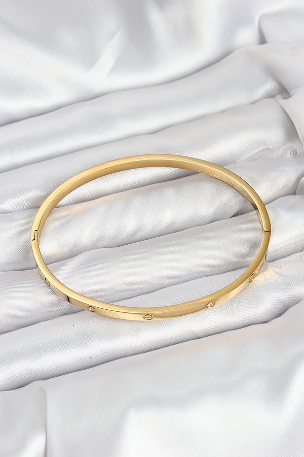 316L Çeli̇k Gold Renk Zi̇rkon Taşlı 65 Mm İnce Kadın Kelepçe Bi̇lekli̇k