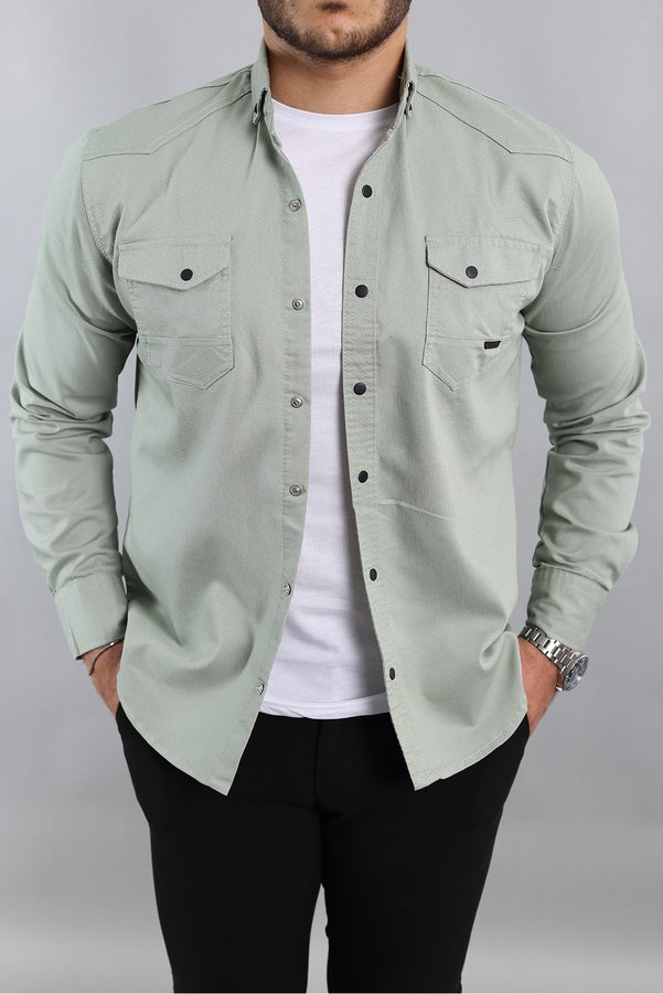 a02teks Slim Fit Erkek Kot Gömlek Yeşil