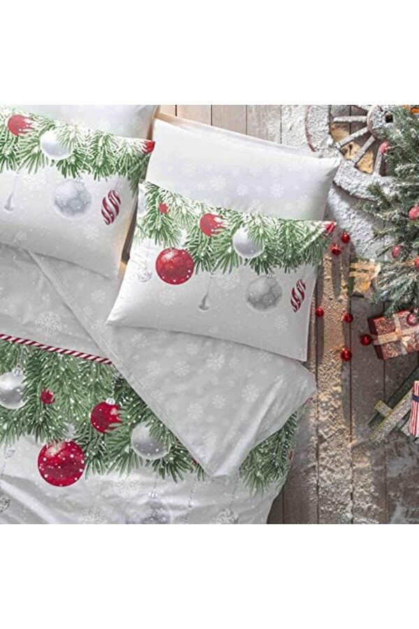 Snowflake Desenli̇%100 Pamuk Nevresi̇m Takımı, Yeşi̇l, Çi̇ft Ki̇şi̇li̇k (Nevresi̇m 200X220 Cm/Çarşaf 240X2