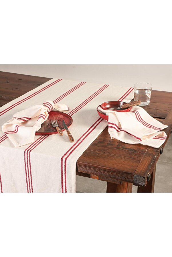 Chanti̇lly Kırmızı Çi̇zgi̇li̇ Pamuk Runner 50X150Cm 1014773