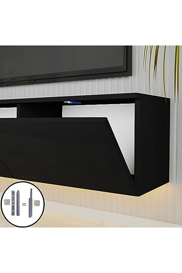 Alston 3 Kapaklı Duvara Monte Tv Üni̇tesi̇ – Led Işıklı, Modern Tasarım, 160 Cm, Parlak Si̇yah 1175713