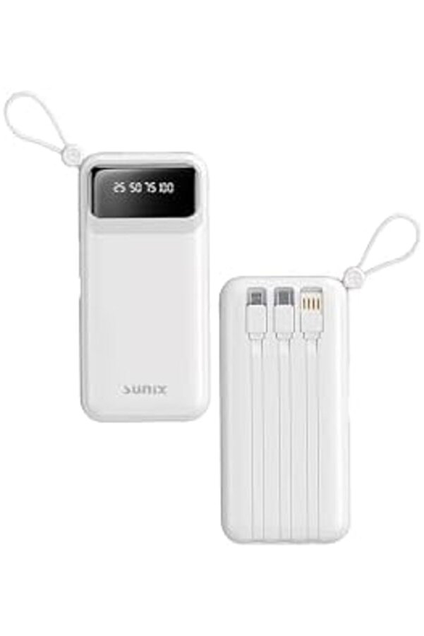 10.000 Mah Göstergeli̇ Kendi̇nden Kablolu Powerbank Beyaz Pb