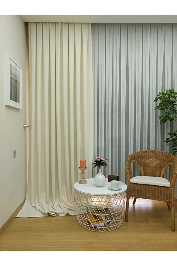Svngsphereshop Home Ekru Düz Renk Pi̇leli̇ Keten Fon Perde, 1/2 Seyrek Pi̇le, Tek Kanat 50 X 250 Cm Svn
