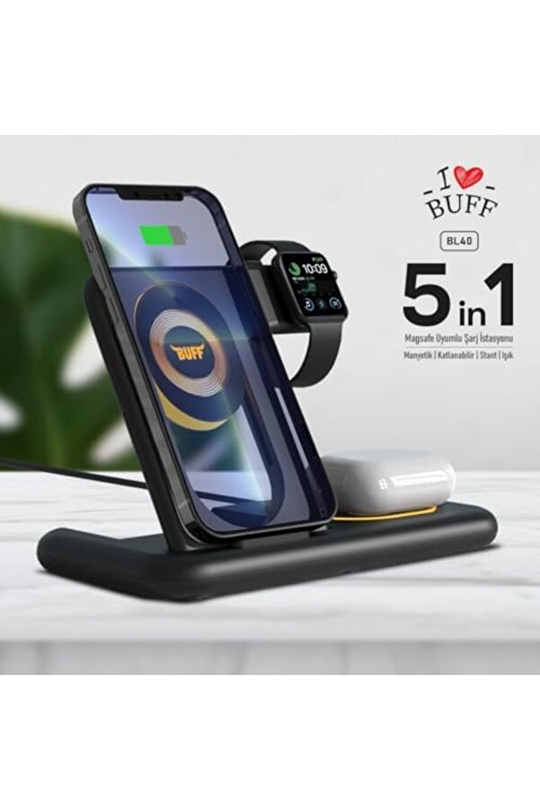 Labs Bl40 5İn1 Telefon Kulaklık Tutucu Kablosuz Led Işıklı Hızlı Şarj 1014773