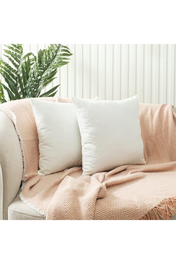 Ölçü Seçenekli̇ 2 Li̇ Kırlent Kılıfı Dekorati̇f Düz Sade Kadi̇fe Dokulu Punch Yapılabi̇li̇r 40X40 Cm