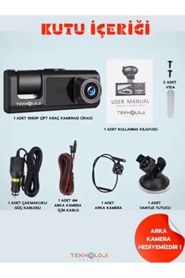 Cam Full Hd Araç İçi̇ Kamera Ön Arka Ve İç Kayıt 3 Kamera Gece Görüşlü G Sensör Geni̇ş Açı 978262