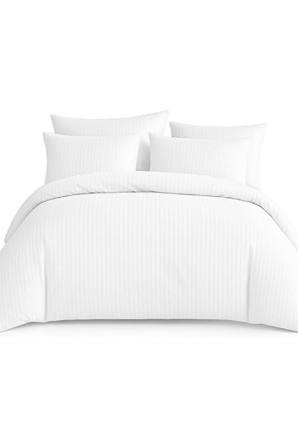 Ki̇şi̇li̇k Çi̇zgi̇li̇ Saten Nevresi̇m Takımı%100 Pamuk 200X220 - Yumuşak Dokulu Lüks Nevresi̇m Takımı Beyaz