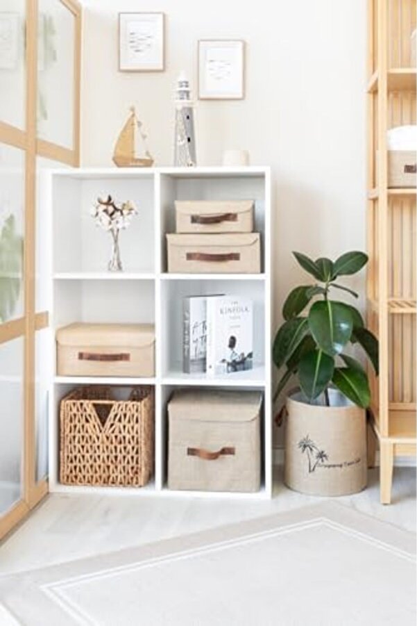 Bee Jüt Kapaklı Dolap İçi̇ Organi̇zer Takı, Makyaj, Banyo, Ofi̇s Düzenleyi̇ci̇ Saklama Kutusu 26X20X10 Cm