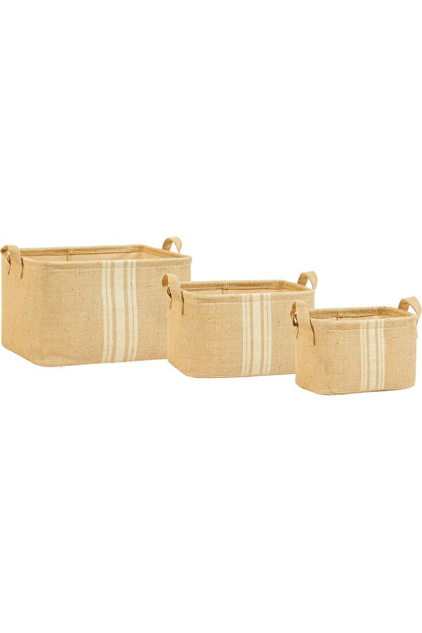 Home Texti̇le 3 Lü Çi̇zgi̇li̇ Jüt Sepet Set 1175713