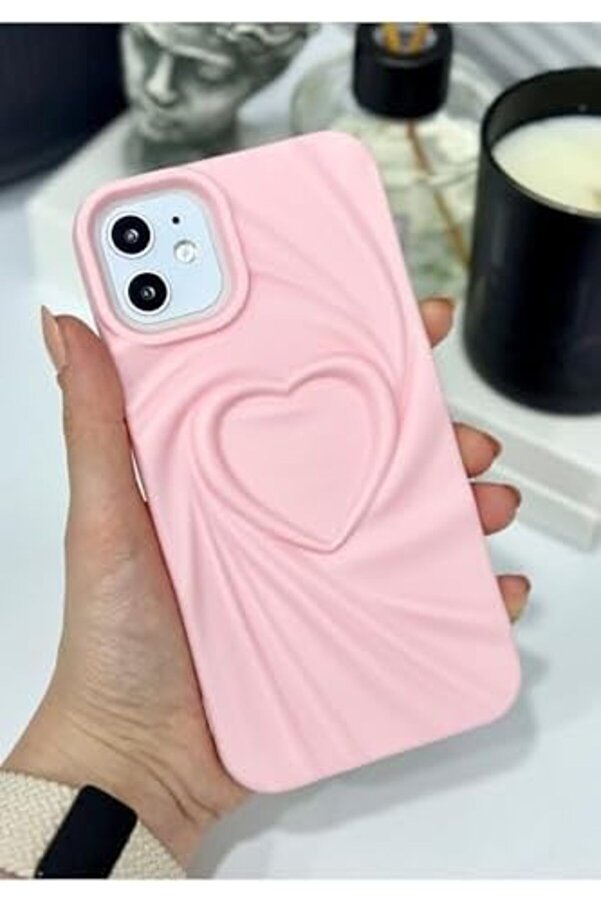 Eli̇zzashop Aksesuar Iphone 11 İle Uyumlu 3D Mat Saten Kalp Kabartma Desenli̇ Darbe Önleyi̇ci̇ Si̇li̇kon