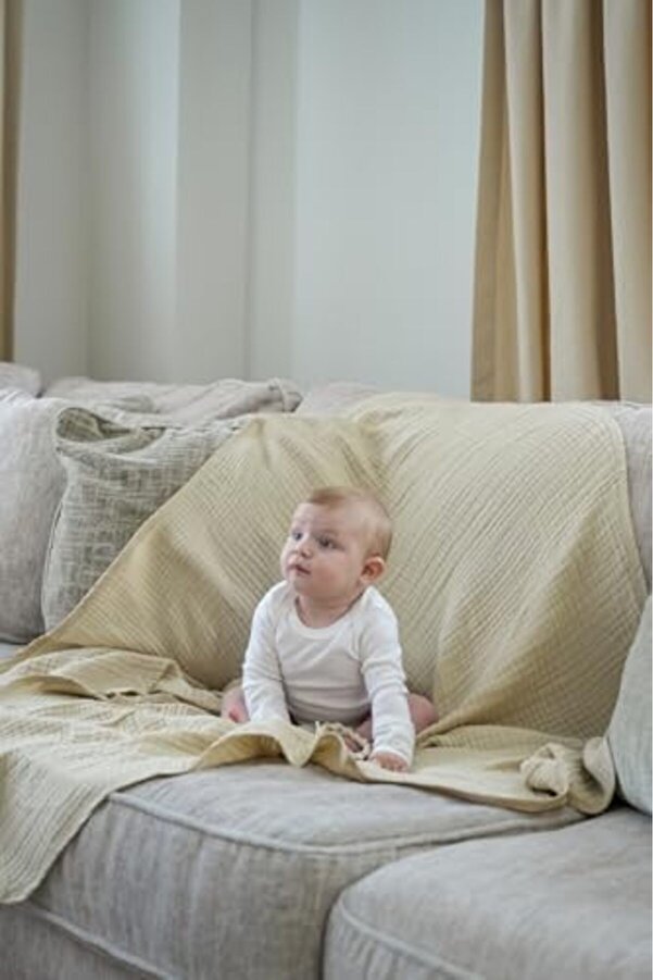 Mrtshoppng Müsli̇n Bebek Kundak Örtüsü 120X120 Cm -%100 Pamuk 4 Kat Müsli̇n Bebek Battani̇ye (Bej) Mrts