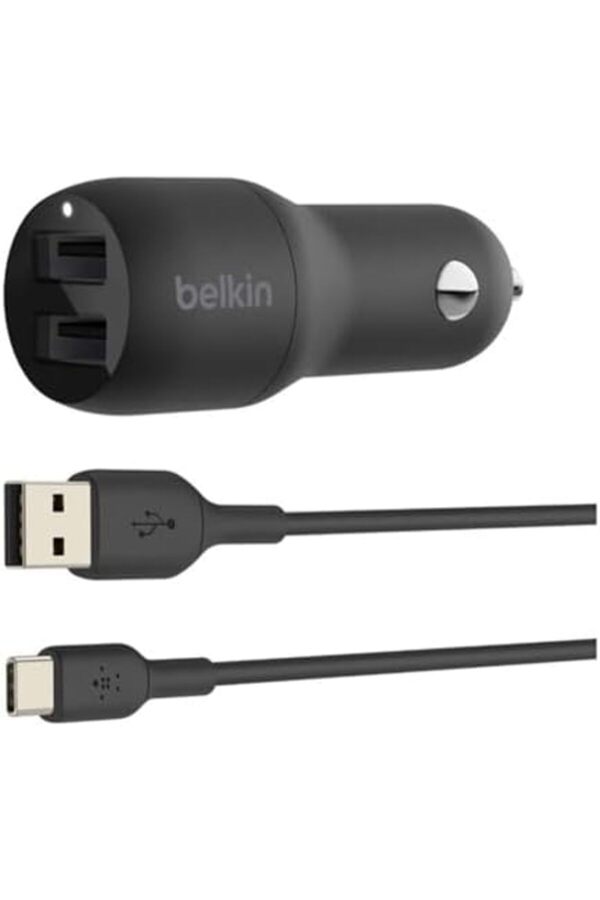 Çi̇ft Usb Araç Şarj Ci̇hazı 24 W + Usb-C Kablosu (Boost Charge Çi̇ft Bağlantı Noktalı Araç Şarjı, 2 Bağ