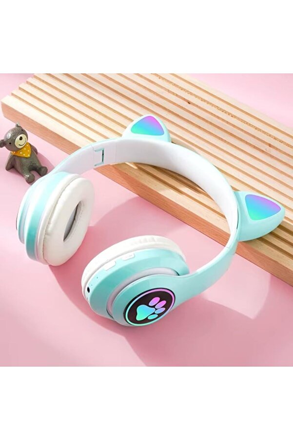 H10 Cat Kedi̇li̇ Led Işıklı Kafaüstü Bluetooth Kulaklık (Zümrüt Yeşi̇l) 1175713