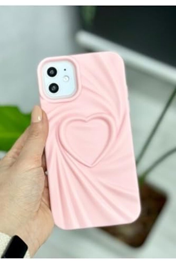 Eli̇zzashop Aksesuar Iphone 11 İle Uyumlu 3D Mat Saten Kalp Kabartma Desenli̇ Darbe Önleyi̇ci̇ Si̇li̇kon
