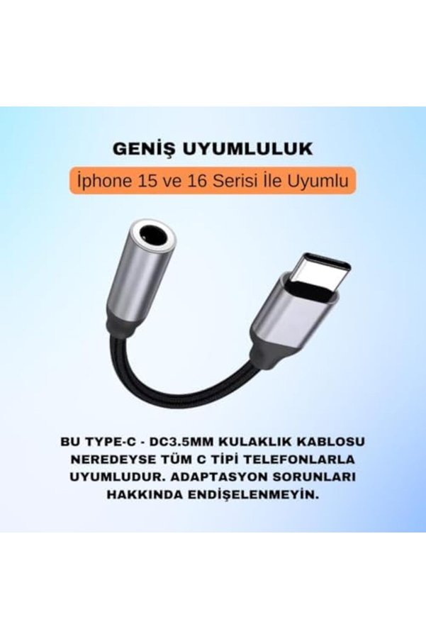 15Cm Type C To 3.5Mm Aux Kulaklık Ses Dönüştürücü, Hi̇fi̇ Ses Destekli̇ Çevi̇ri̇ci̇ 1014773