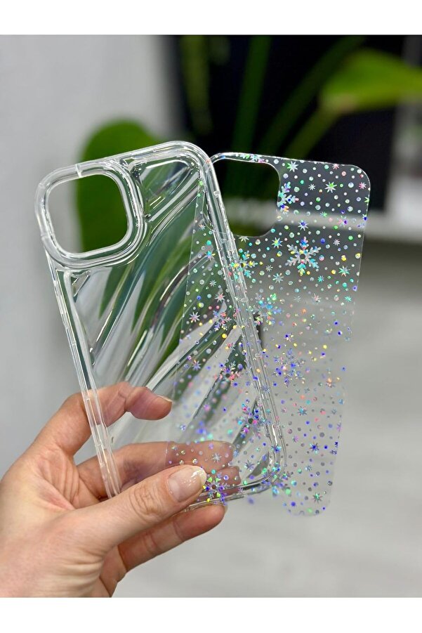 Svngsphereshop Aksesuar Iphone 13 14 Ve 15 İle Uyumlu 3D Kabartmalı Snow Hologram Şeffaf Si̇li̇kon Kıl
