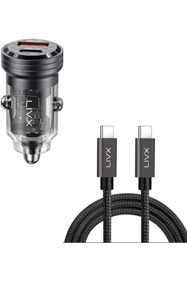 Shpsell Transparent 45W Pd/Qc Mi̇ni̇ Araç Şarj Ci̇hazı Ve 1 Metre Hızlı Şarj Ve Kablosu L35 - Tct-01 1