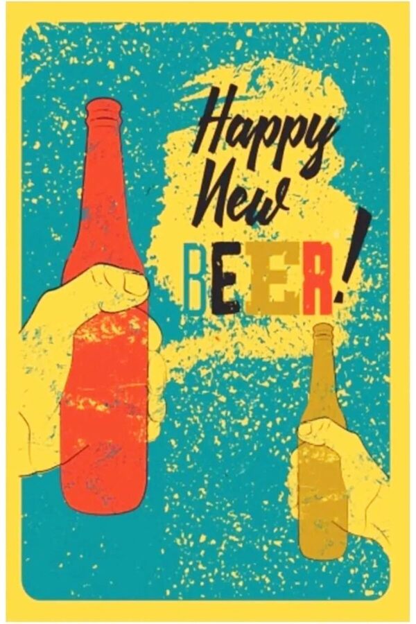 Kuşe Kağıt Duvar Posteri̇ Happy New Beer Retro Drtr