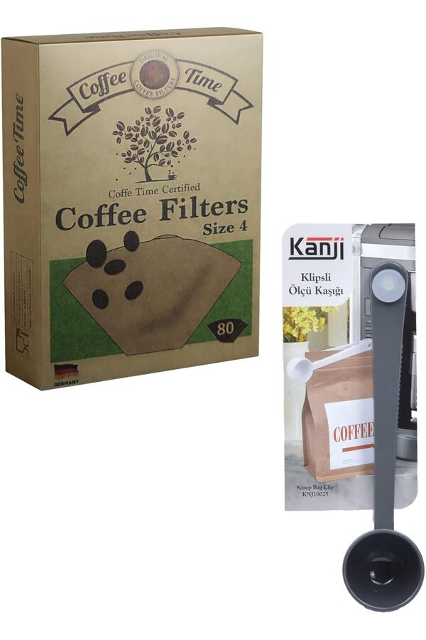 Modashi̇ne Ti̇me Fi̇ltre Kahve Kağıdı 1/4 4 Numara 80 Li̇ Paket + Kli̇psli̇ Çay Kahve Ölçü Kaşığı - G