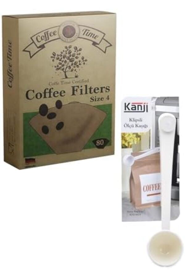 Modashi̇ne Ti̇me Fi̇ltre Kahve Kağıdı 1/4 4 Numara 80 Li̇ Paket + Kli̇psli̇ Çay Kahve Ölçü Kaşığı - B