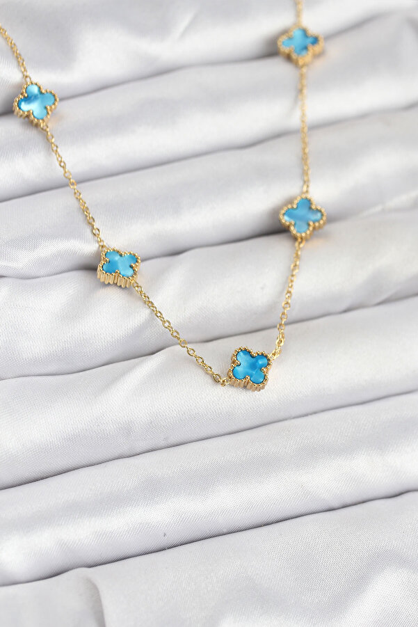 Evi̇mdeyokyok 316L Çeli̇k Zi̇nci̇r Gold Renk Buz Mavi̇si̇ Baby Boy Yonca Kadın Kolye Tj-Bko10571