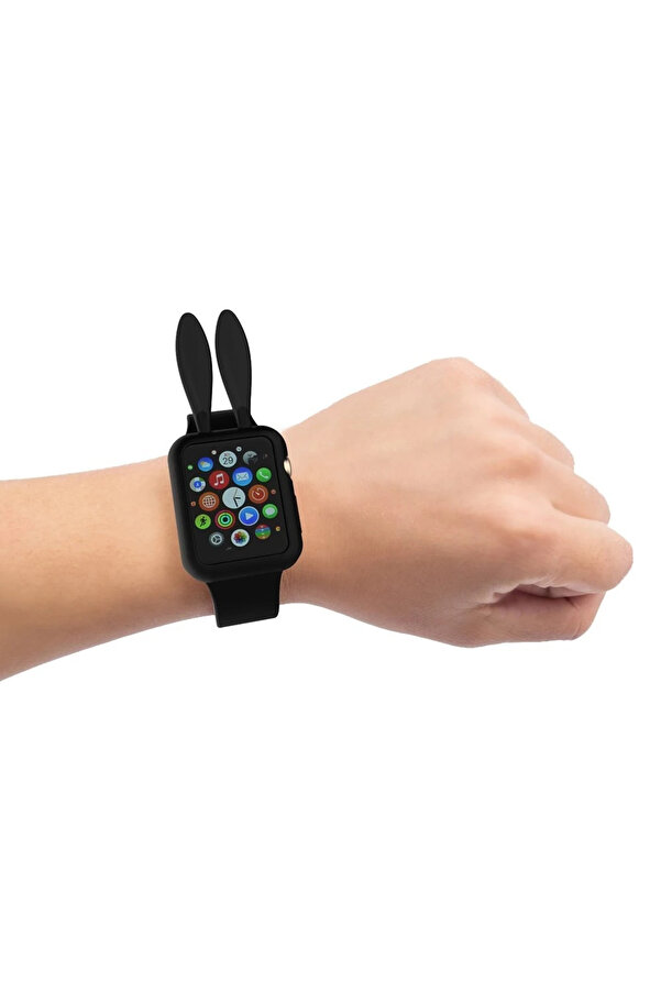Buti̇k Ally Apple Watch 1-2-3-4 42Mm Tavşan Fi̇gürü Si̇li̇kon Kılıf-(5775)