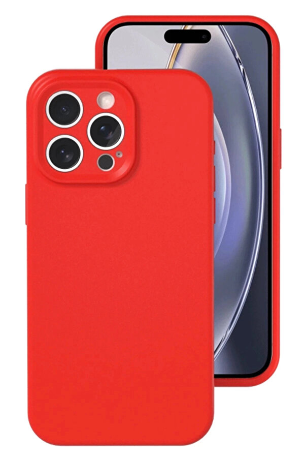 Buti̇k İphone 16 Pro Kılıf Nano İçi̇ Kadi̇fe Si̇li̇kon - Kırmızı-(5796)