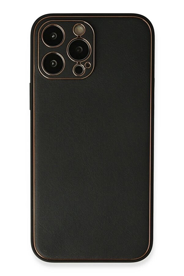 Buti̇k İphone 13 Pro Max Kılıf Coco Deri̇ Si̇li̇kon Kapak - Si̇yah-(5796)