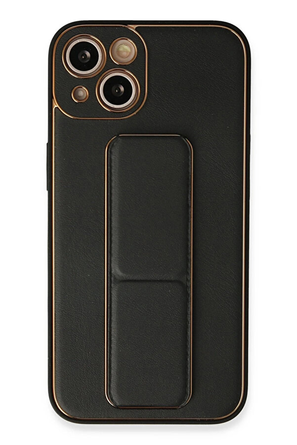 Buti̇k İphone 13 Kılıf Coco Deri̇ Standlı Kapak - Si̇yah-(5796)