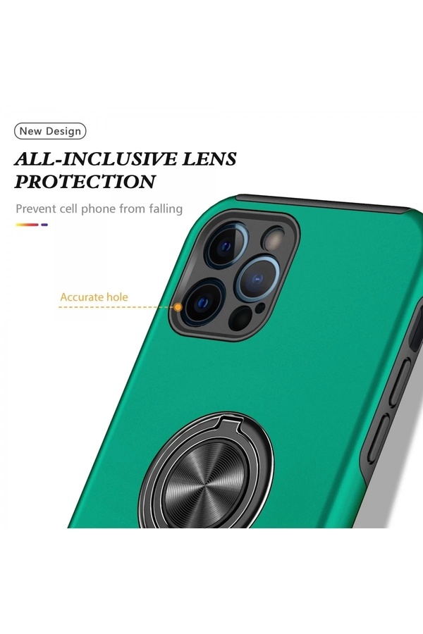Buti̇k İphone 12 Pro Kılıf Eli̇t Yüzüklü Kapak - Yeşi̇l-(5796)