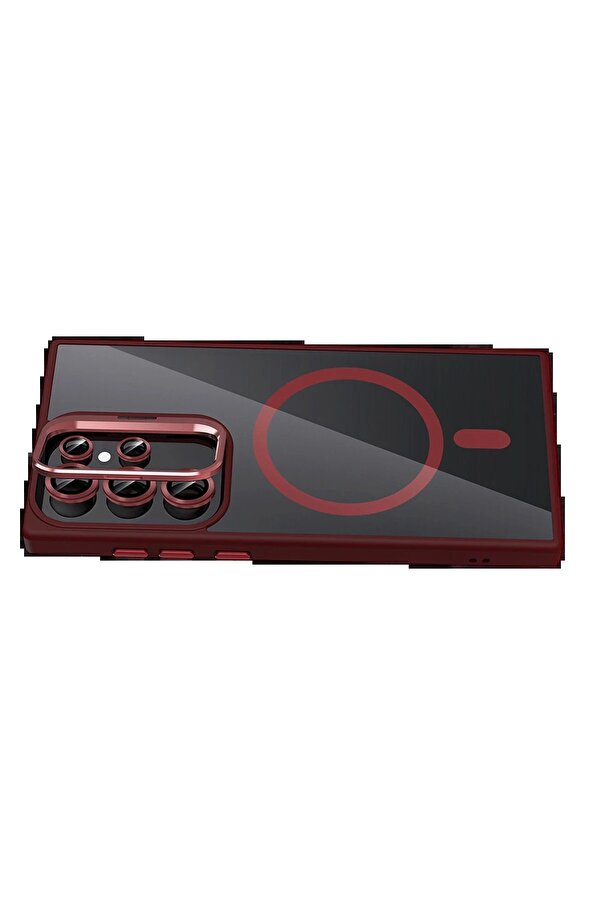Fırsatkoli̇k Samsung Galaxy S25 Ultra Remi̇m Lensli̇ Magsafe Standlı Kapak - Bordo-(5796)