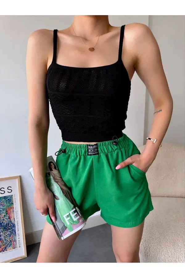 Ymywear Armalı Keten Şort Yeşi̇l S251003