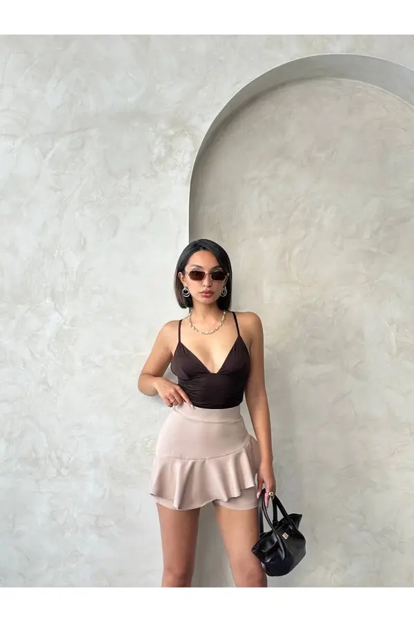 Ymywear Vnlu Fırfırlı Şort Bej S24683