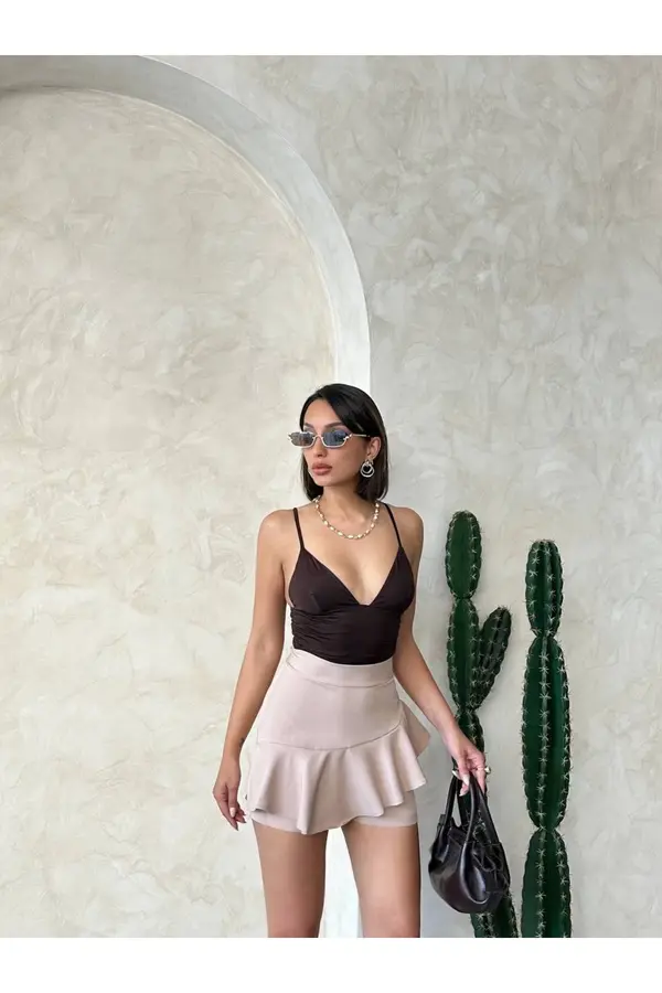 Ymywear Vnlu Fırfırlı Şort Bej S24683