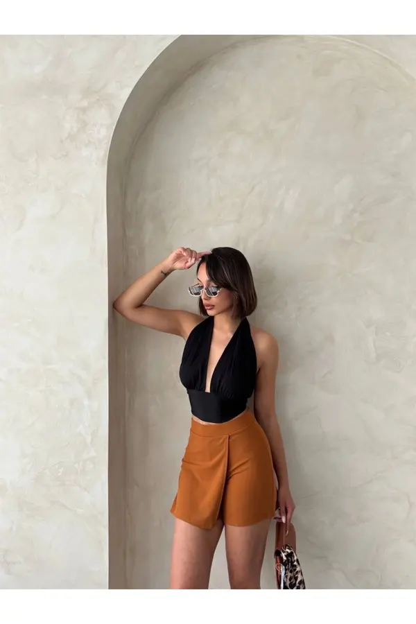 Ymywear Kapaklı Şort Etek Camel S208