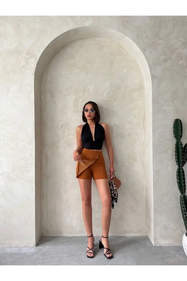 Ymywear Kapaklı Şort Etek Camel S208