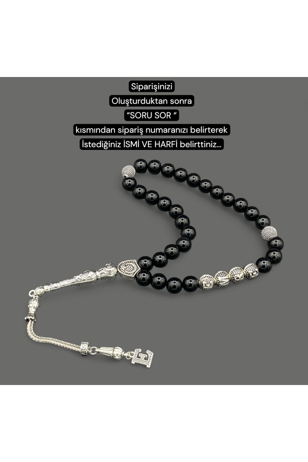 Kt 8Mm. İsi̇mli̇ Tesbi̇h Oni̇ks Doğal Taş Kaplama Püsküllü